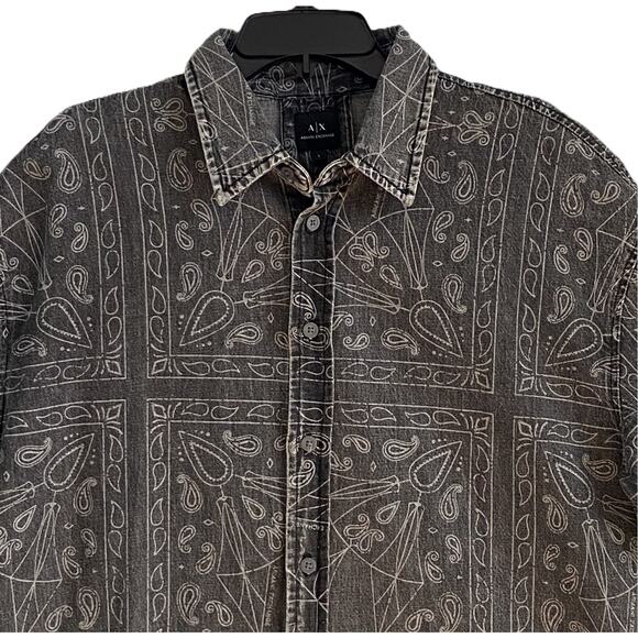 Armani Exchange Shirt Men's Large Regular Fit Short Sleeve Charcoal Paisley NEW - Picture 2 of 13